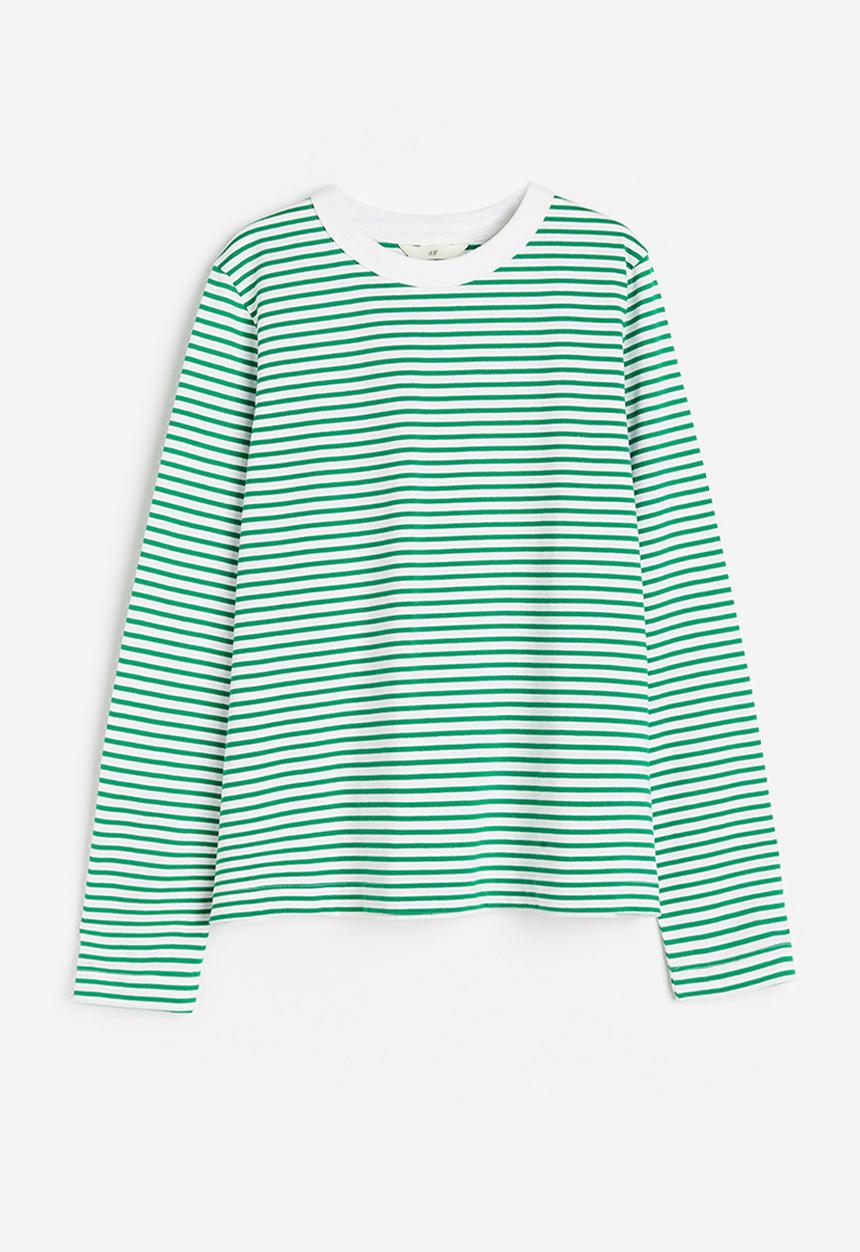 H&M - Cotton jersey top - white/green striped