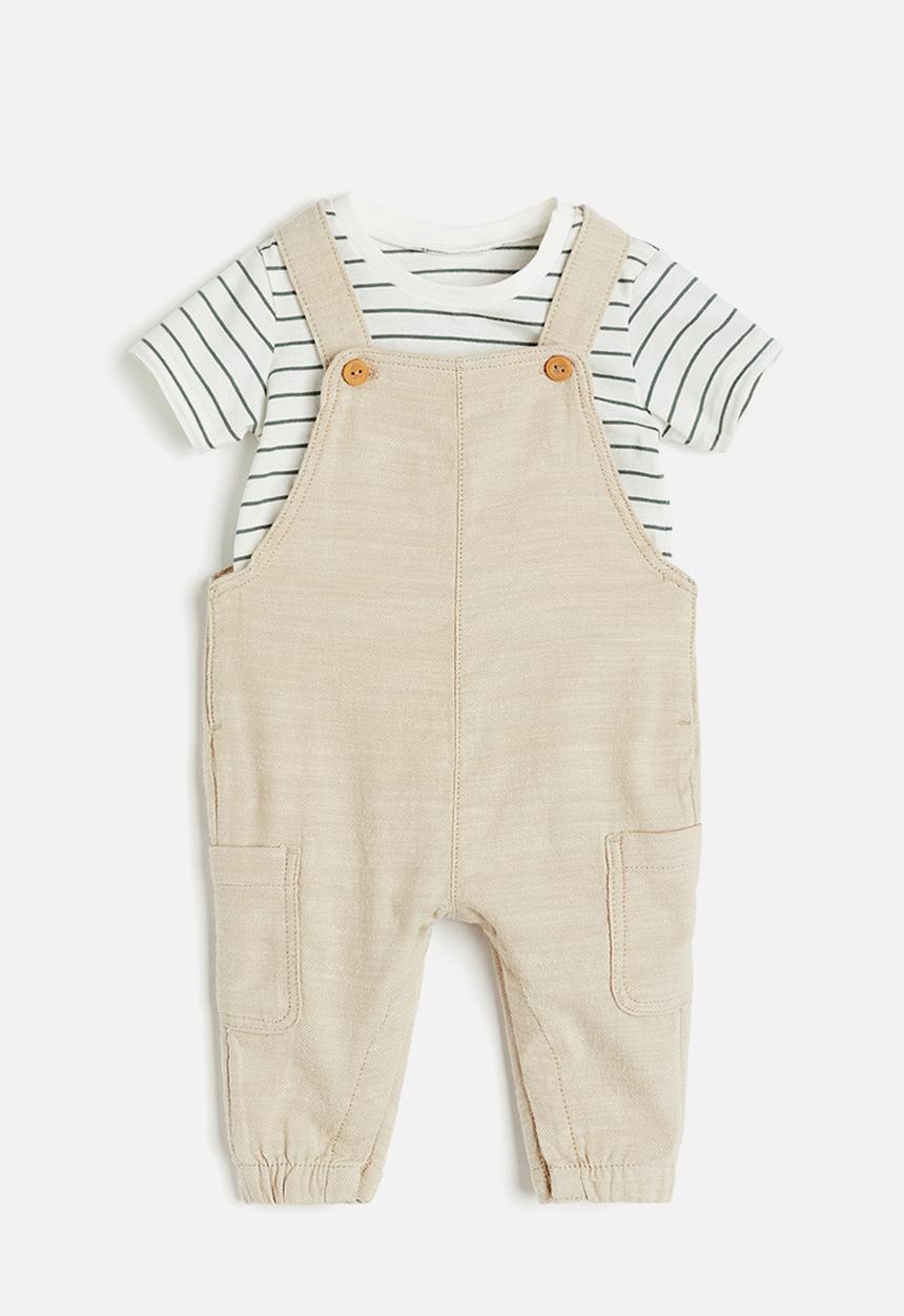 H&M - 2-piece cotton set - light beige/striped
