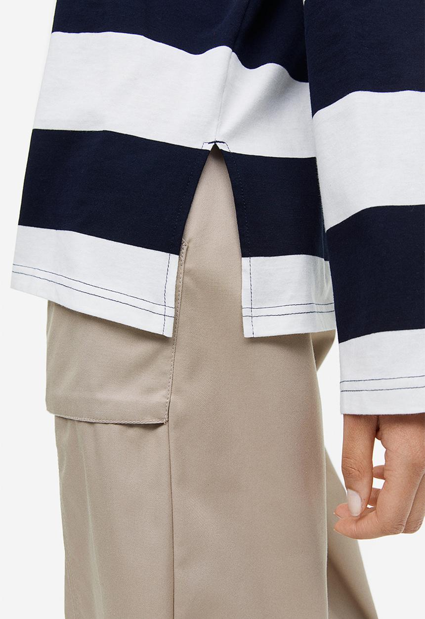 H&M - Oversized jersey top - white/navy blue striped 