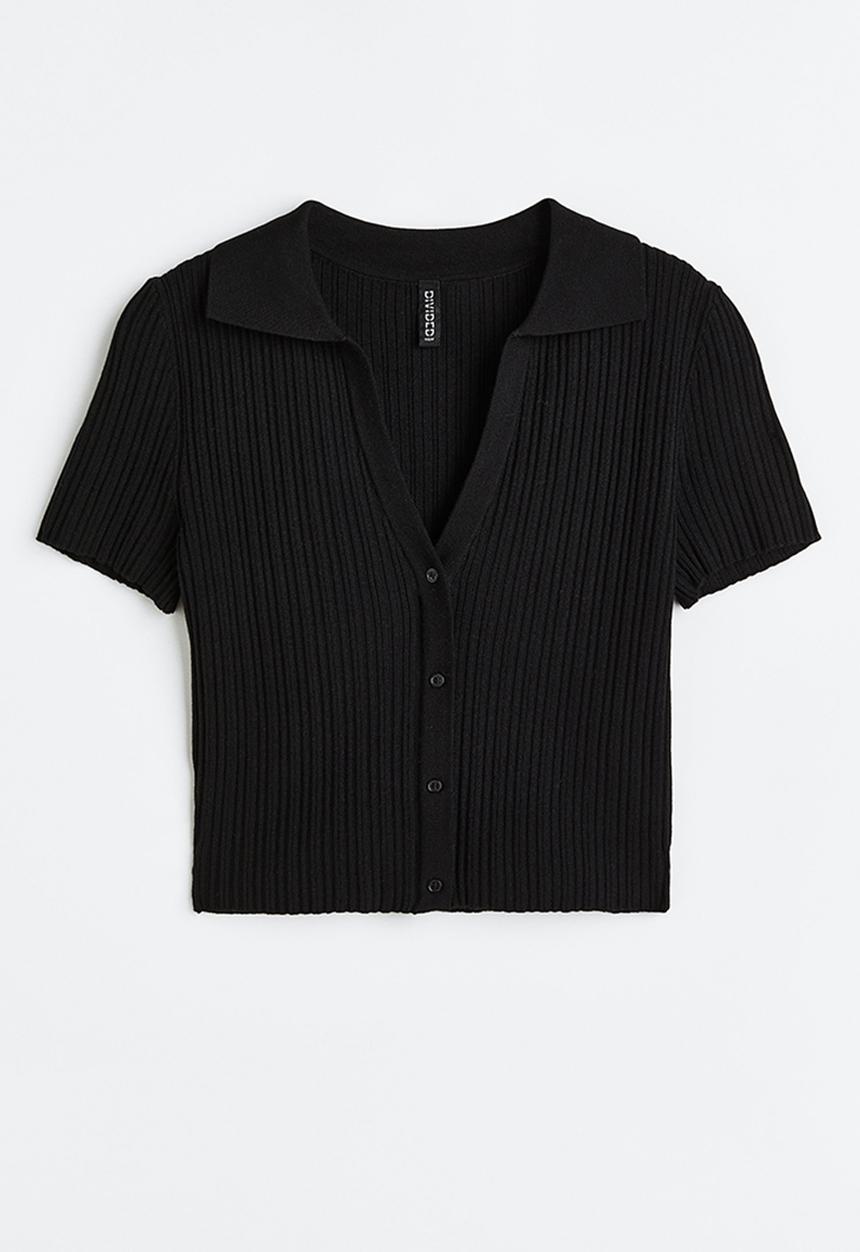 H&M - Collared rib-knit top - black