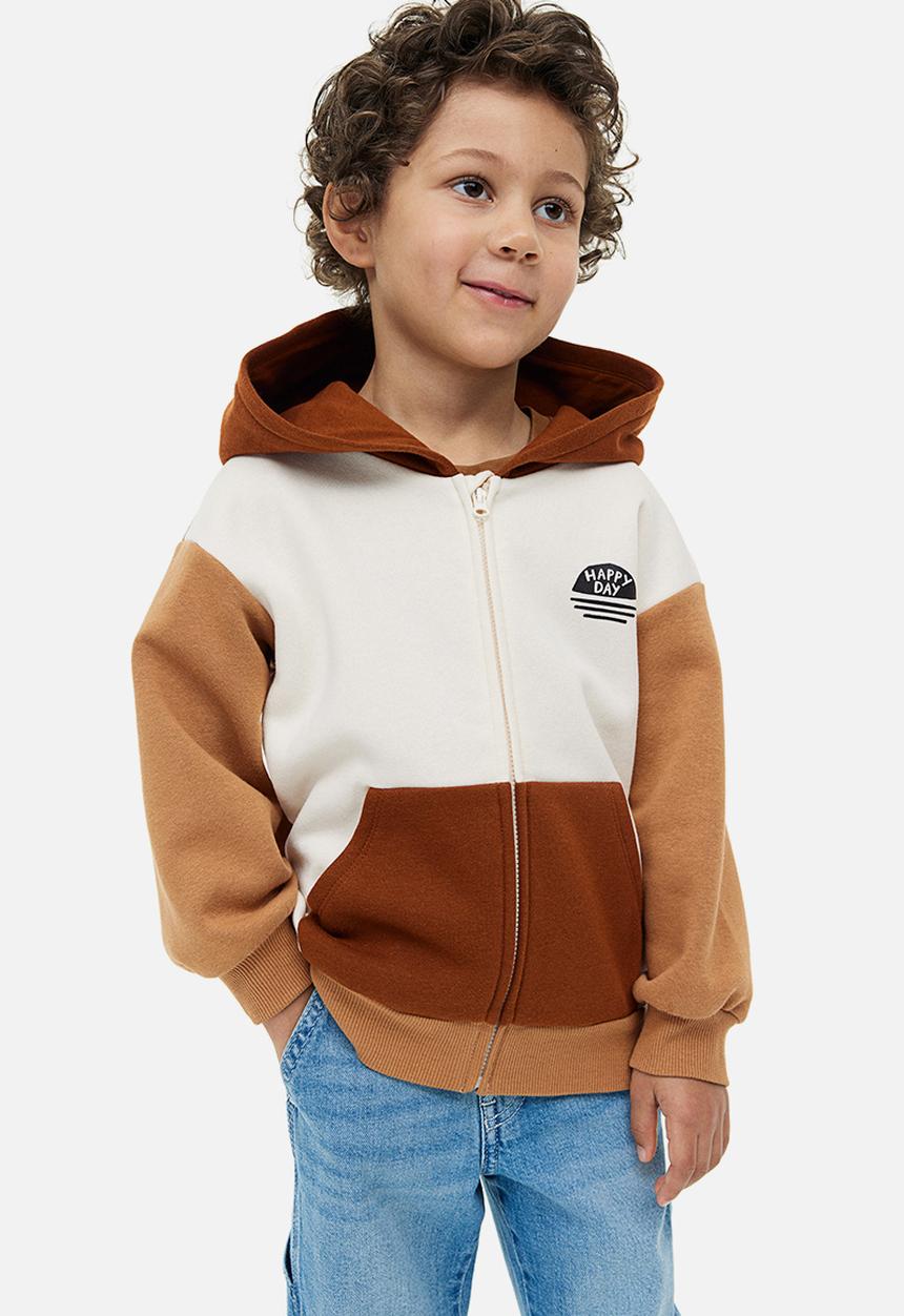 H&M - Zip-through hoodie - dark brown/block-coloured