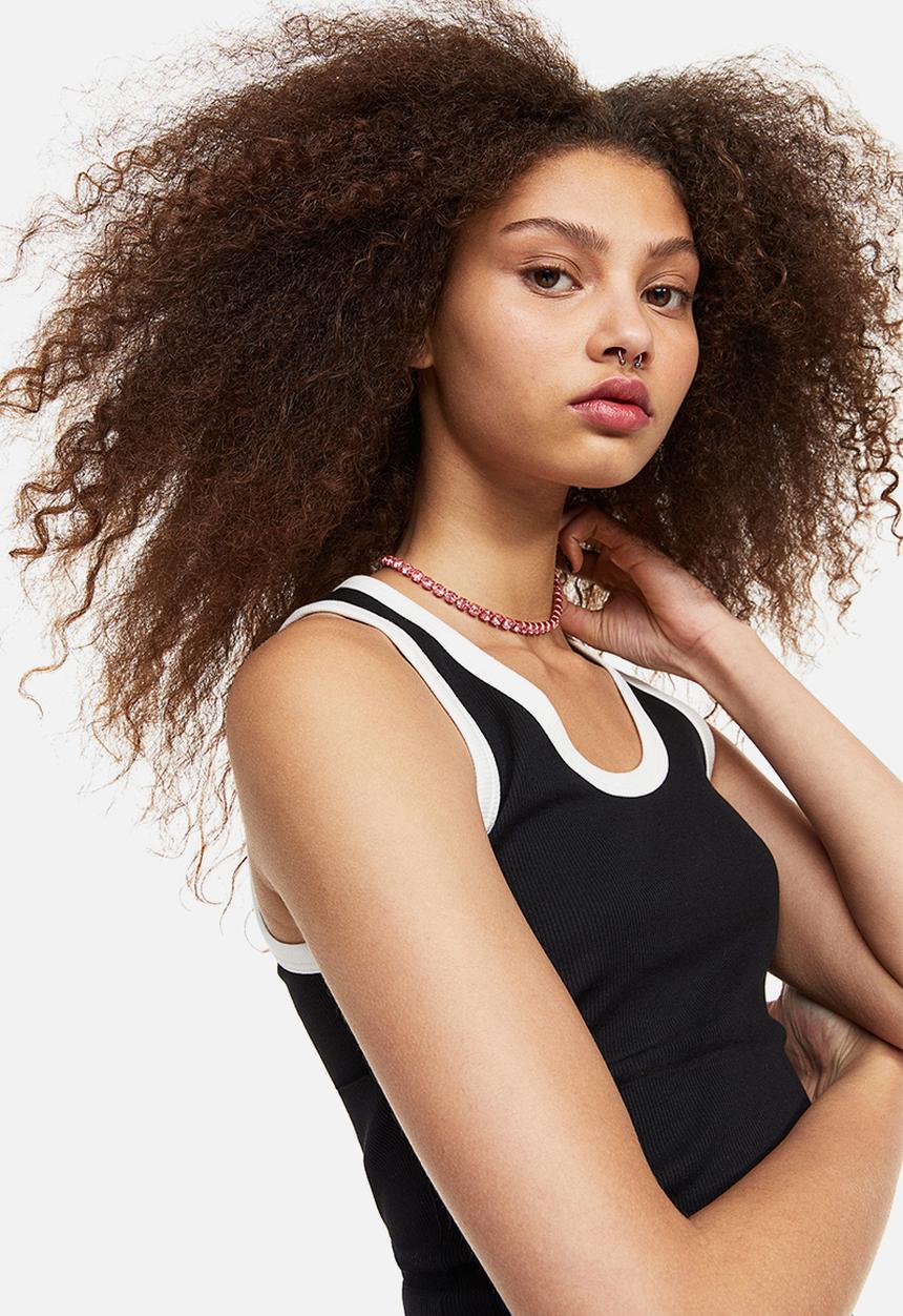 H&M - Ribbed cotton vest top - black
