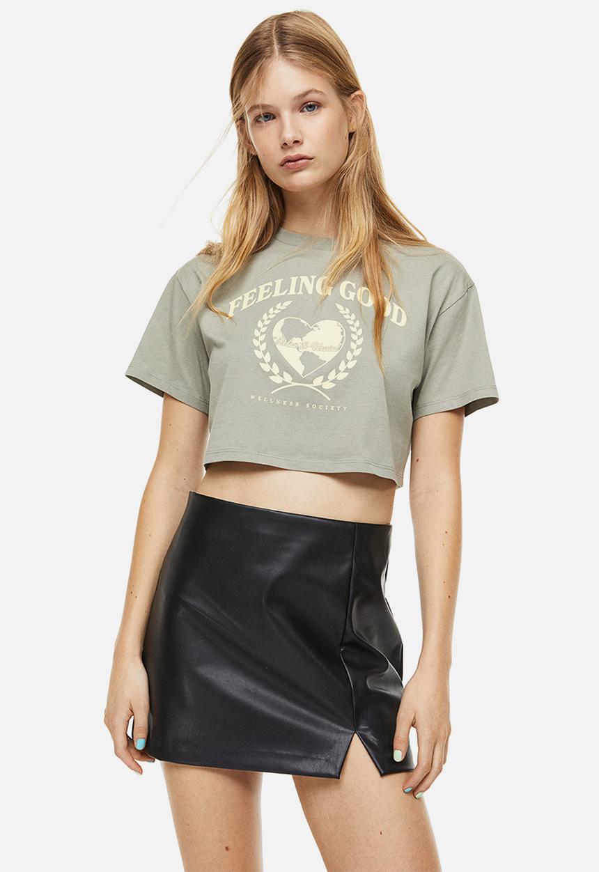H&M - Cropped printed top - green