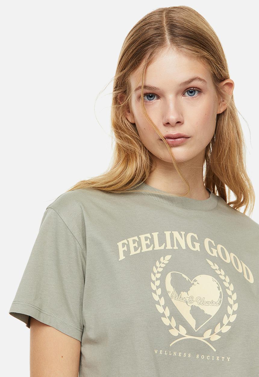 H&M - Cropped printed top - green