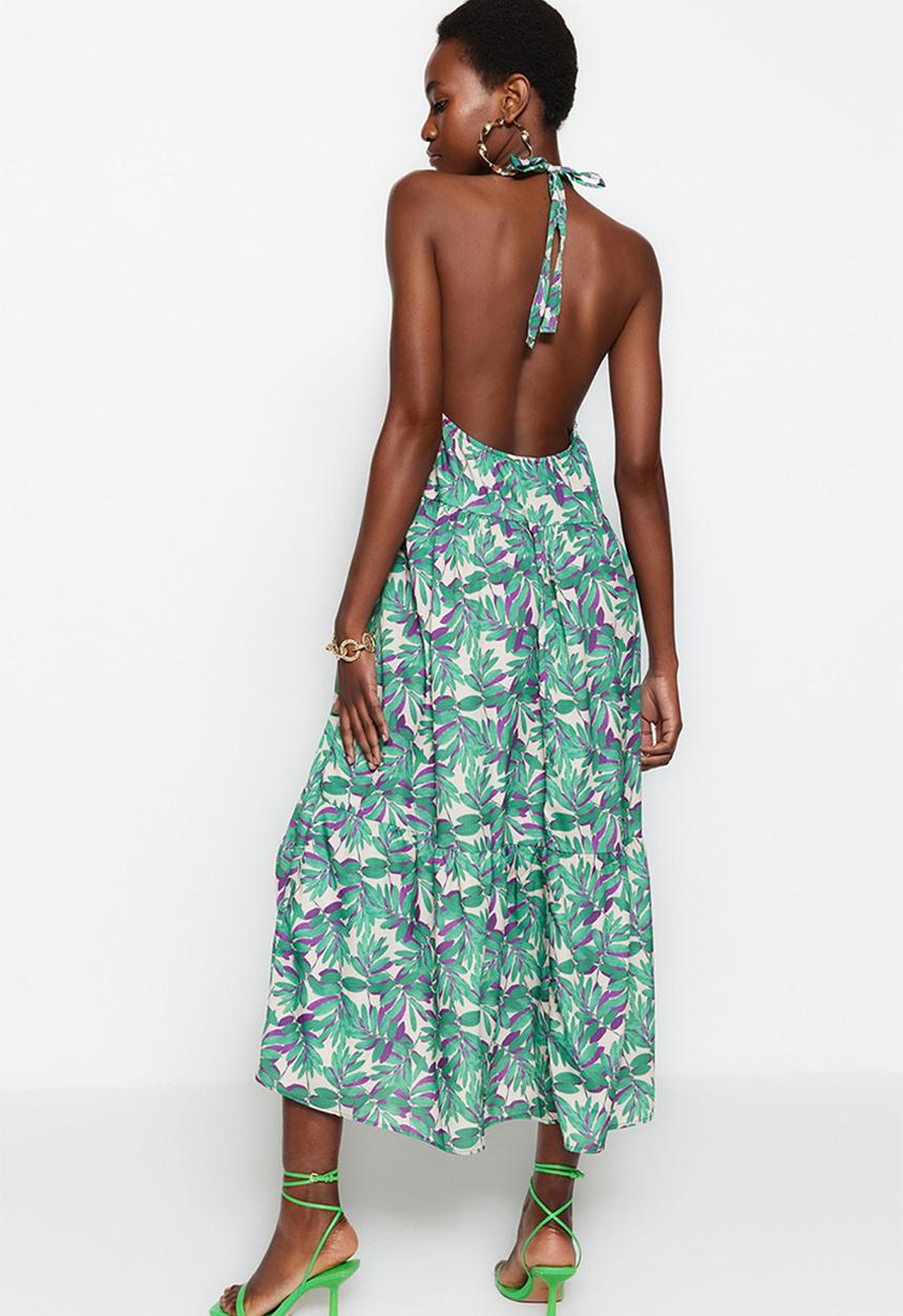 Trendyol - Halter backless midi dress - green