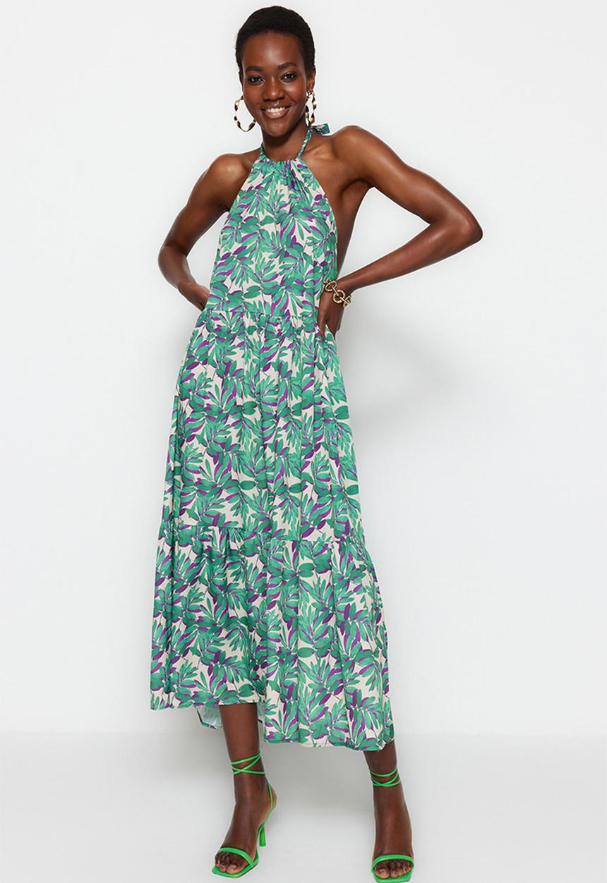Trendyol - Halter backless midi dress - green