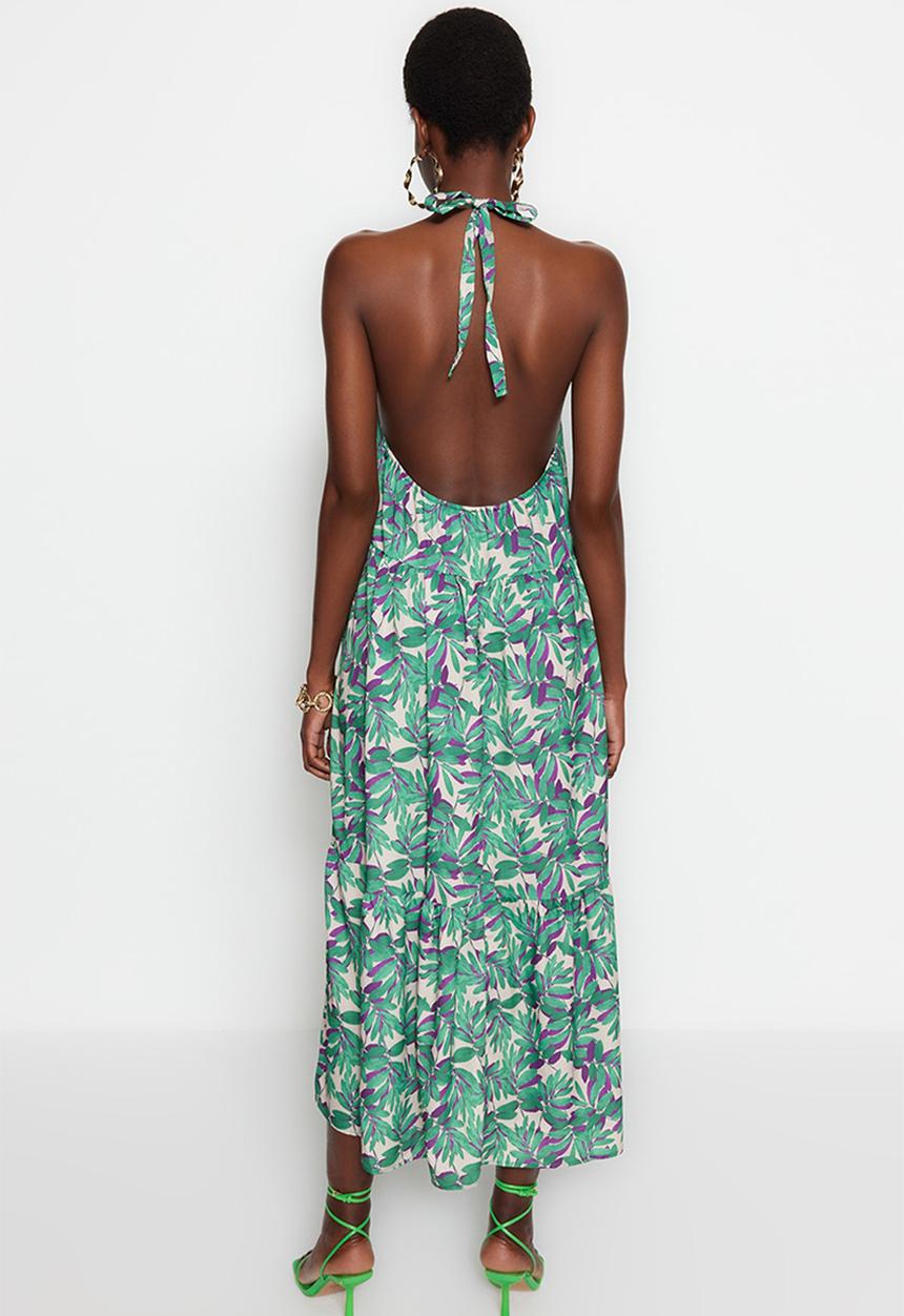 Trendyol - Halter backless midi dress - green