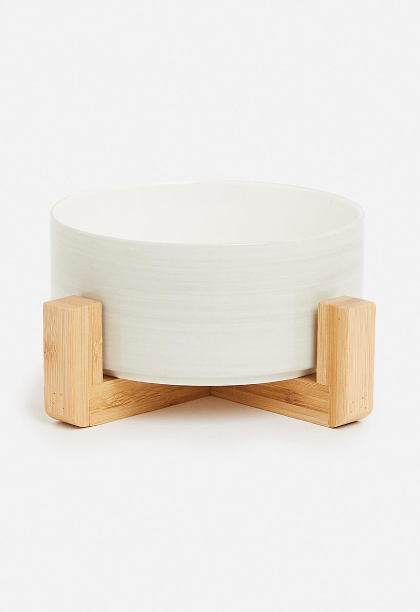 Sixth Floor - Ceramic pet bowl with wooden stand - light haze