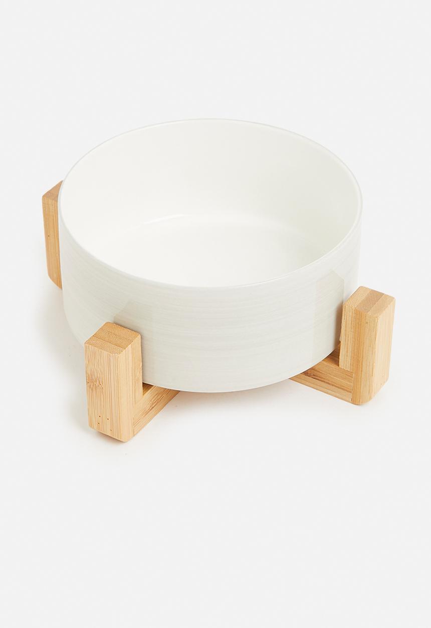 Sixth Floor - Ceramic pet bowl with wooden stand - light haze