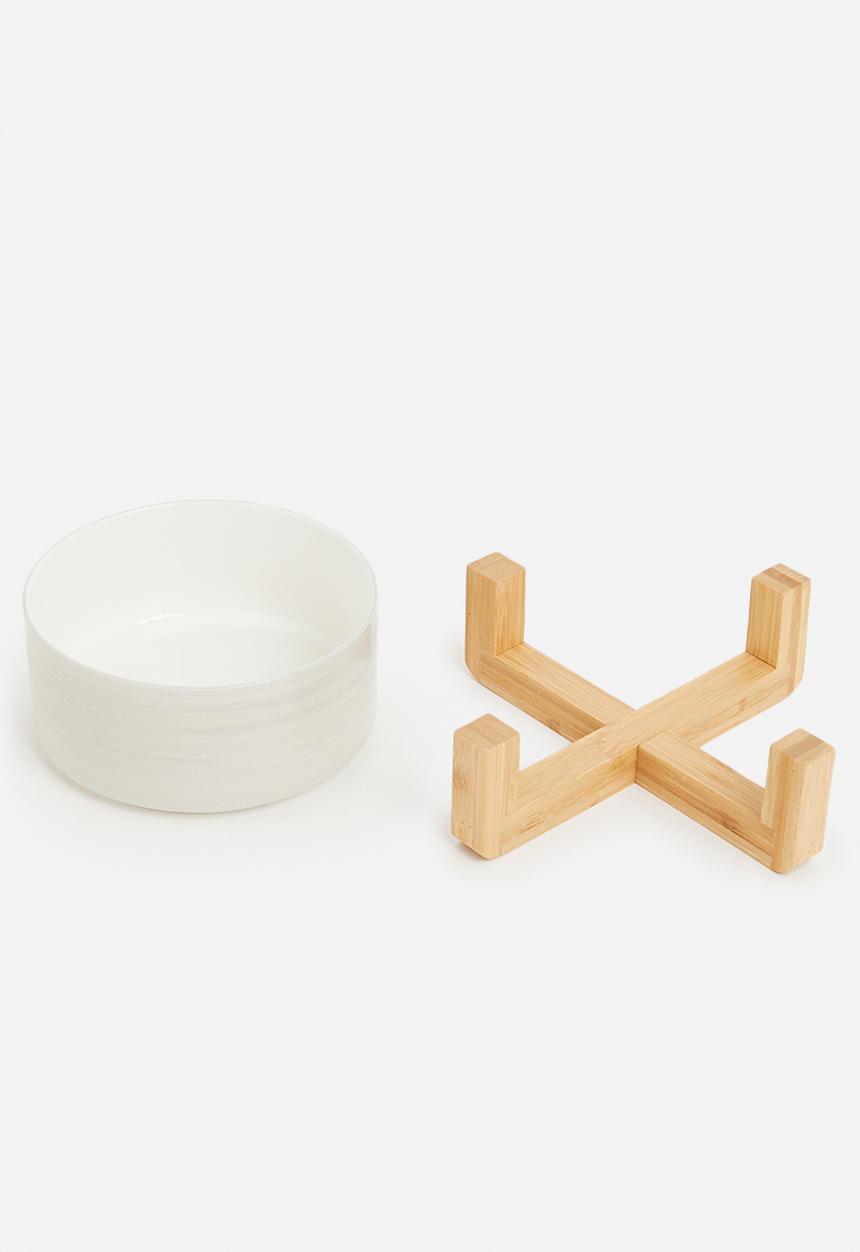 Sixth Floor - Ceramic pet bowl with wooden stand - light haze