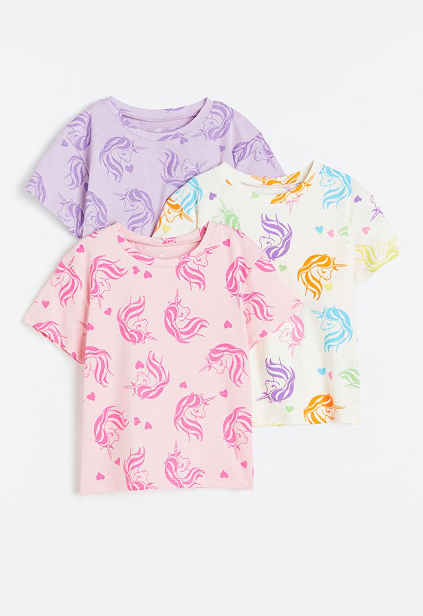 H&M - 3-pack cotton jersey tops - multi/pink/purple/white