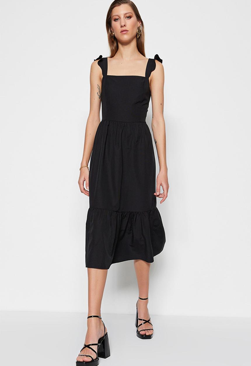 Trendyol - Midi ruffle sleeve dress - black