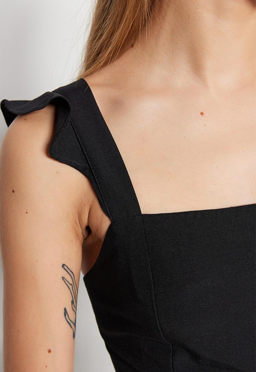Trendyol - Midi ruffle sleeve dress - black