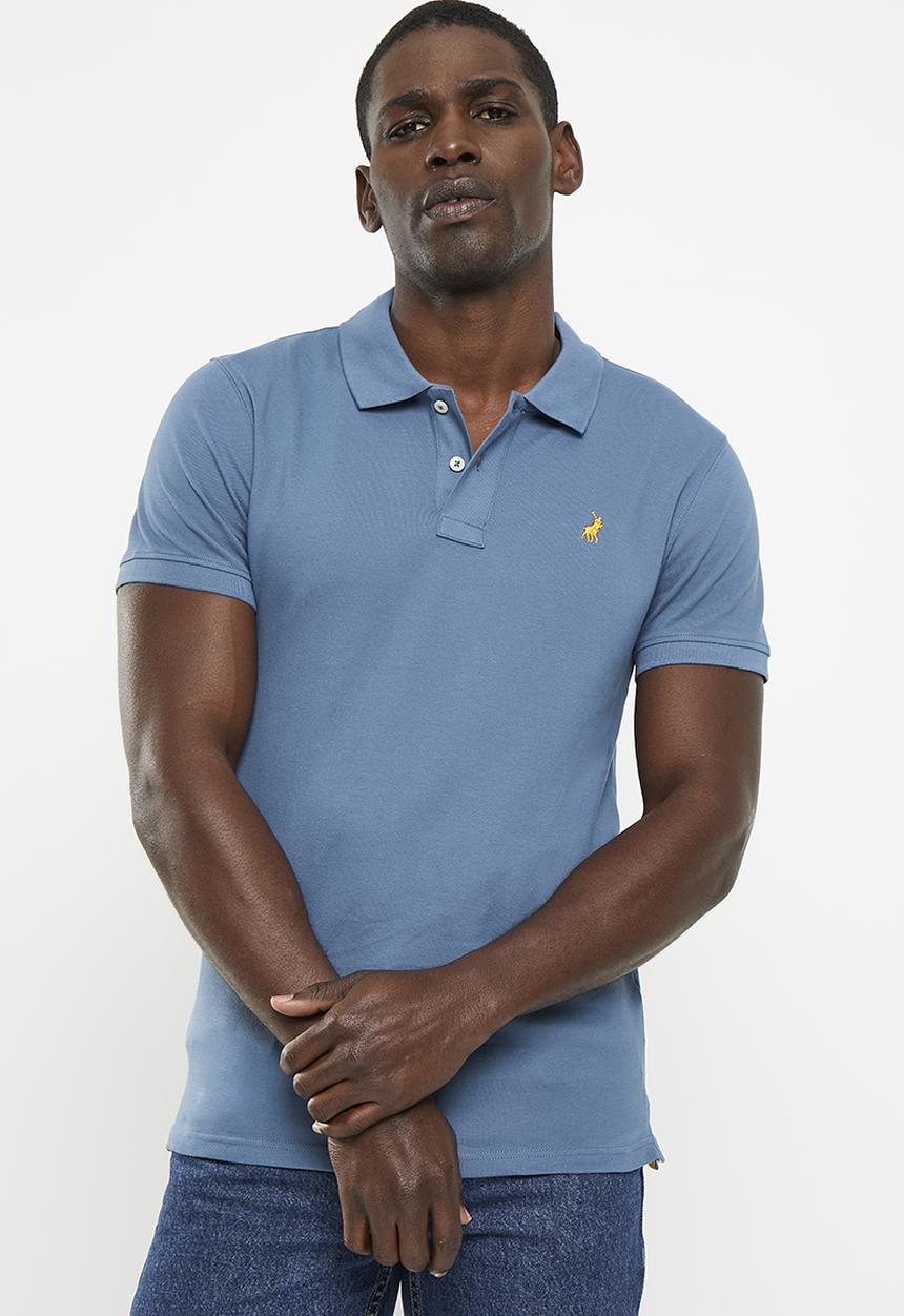 POLO - Mens classic pique short sleeve golfer - mid blue