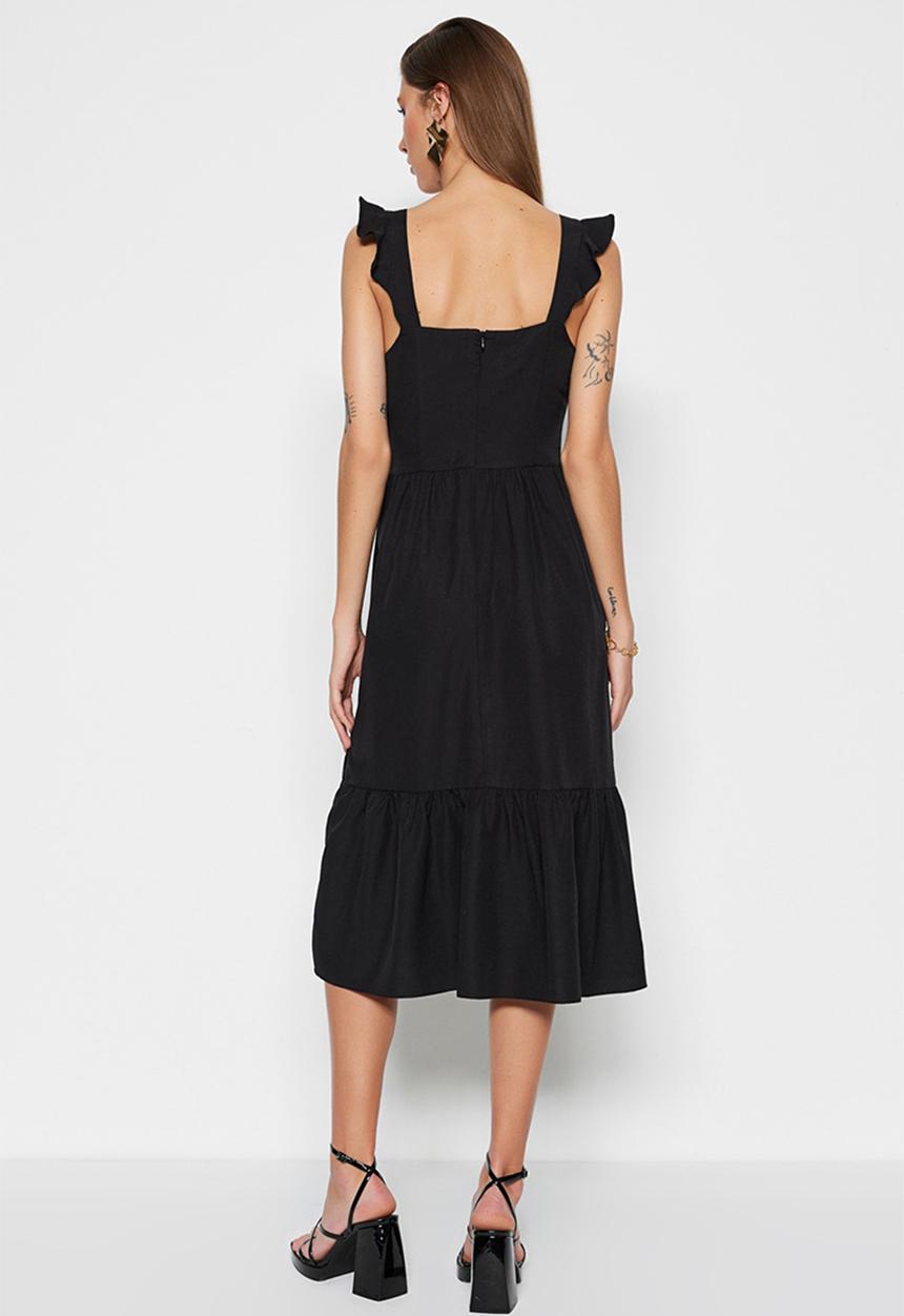 Trendyol - Midi ruffle sleeve dress - black
