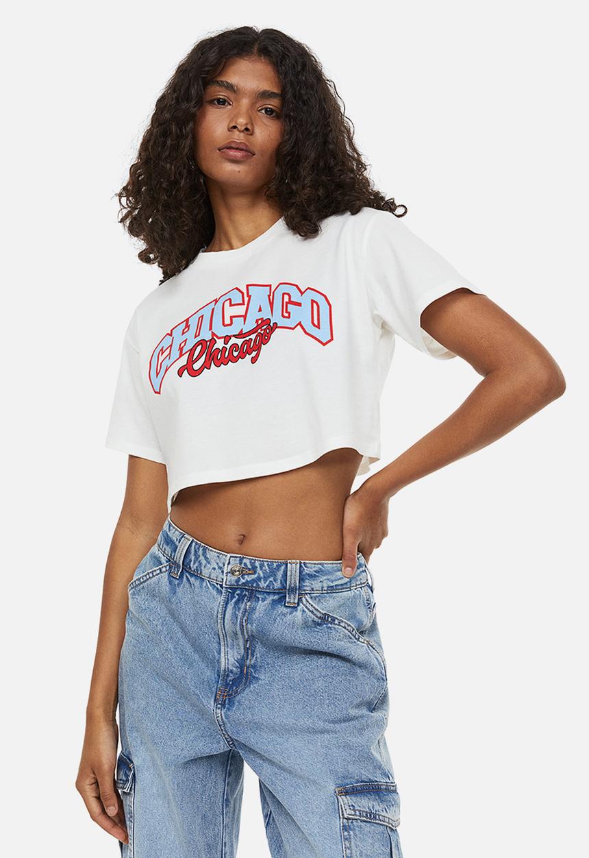 H&M - Cropped printed top - white