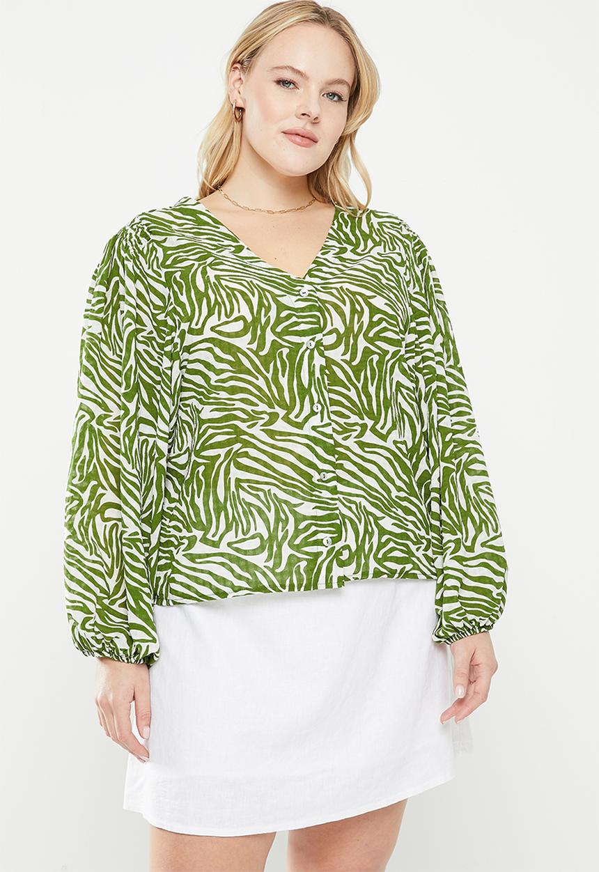 Me&B - Plus bellow sleeve blouse with shoulder detail - olive tiger