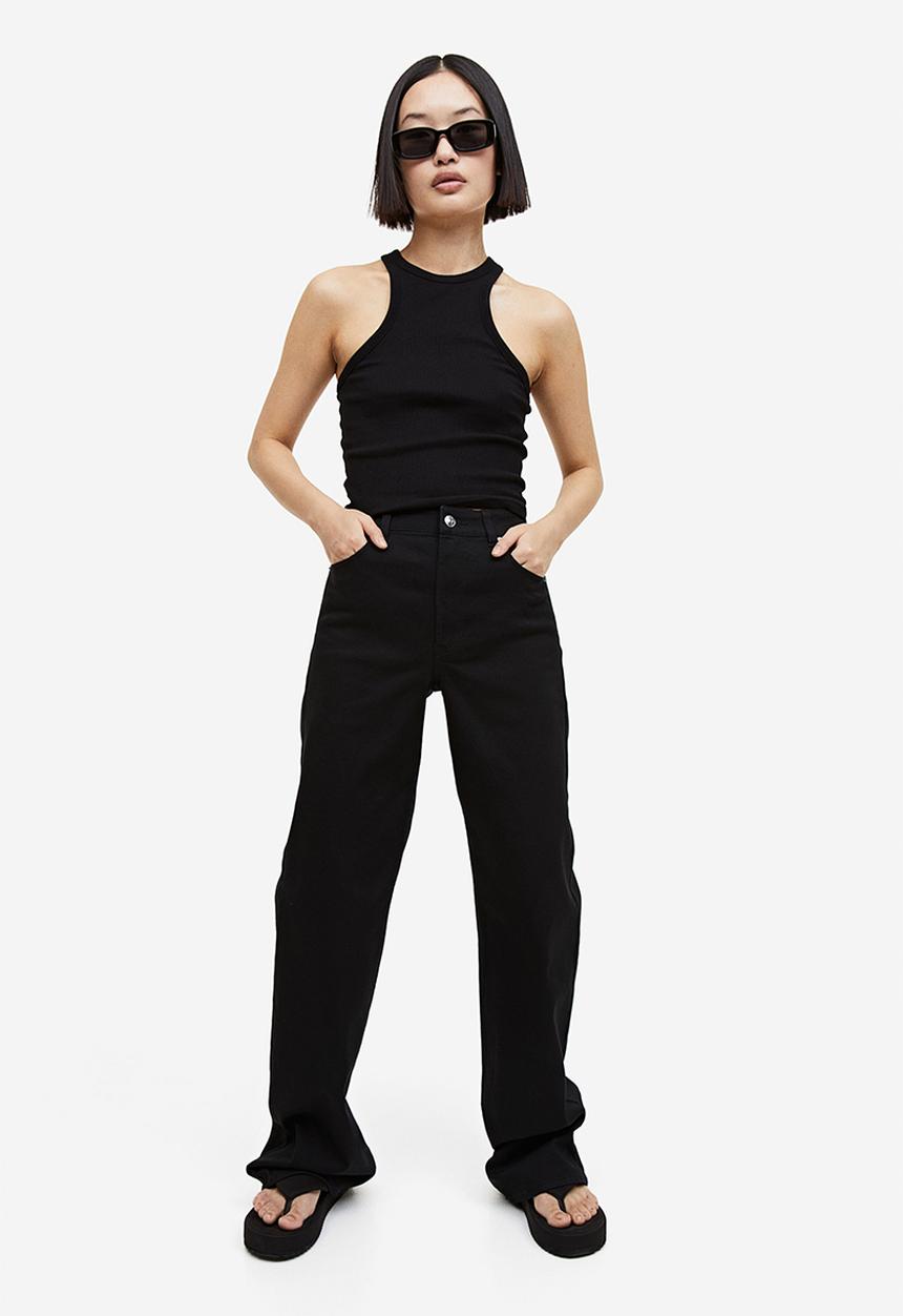 H&M - Wide twill trousers - black