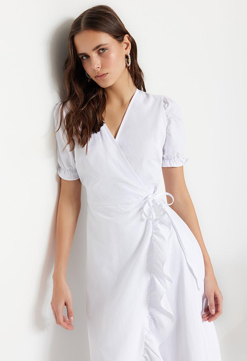 Trendyol - Ruffle wrap dress - ecru