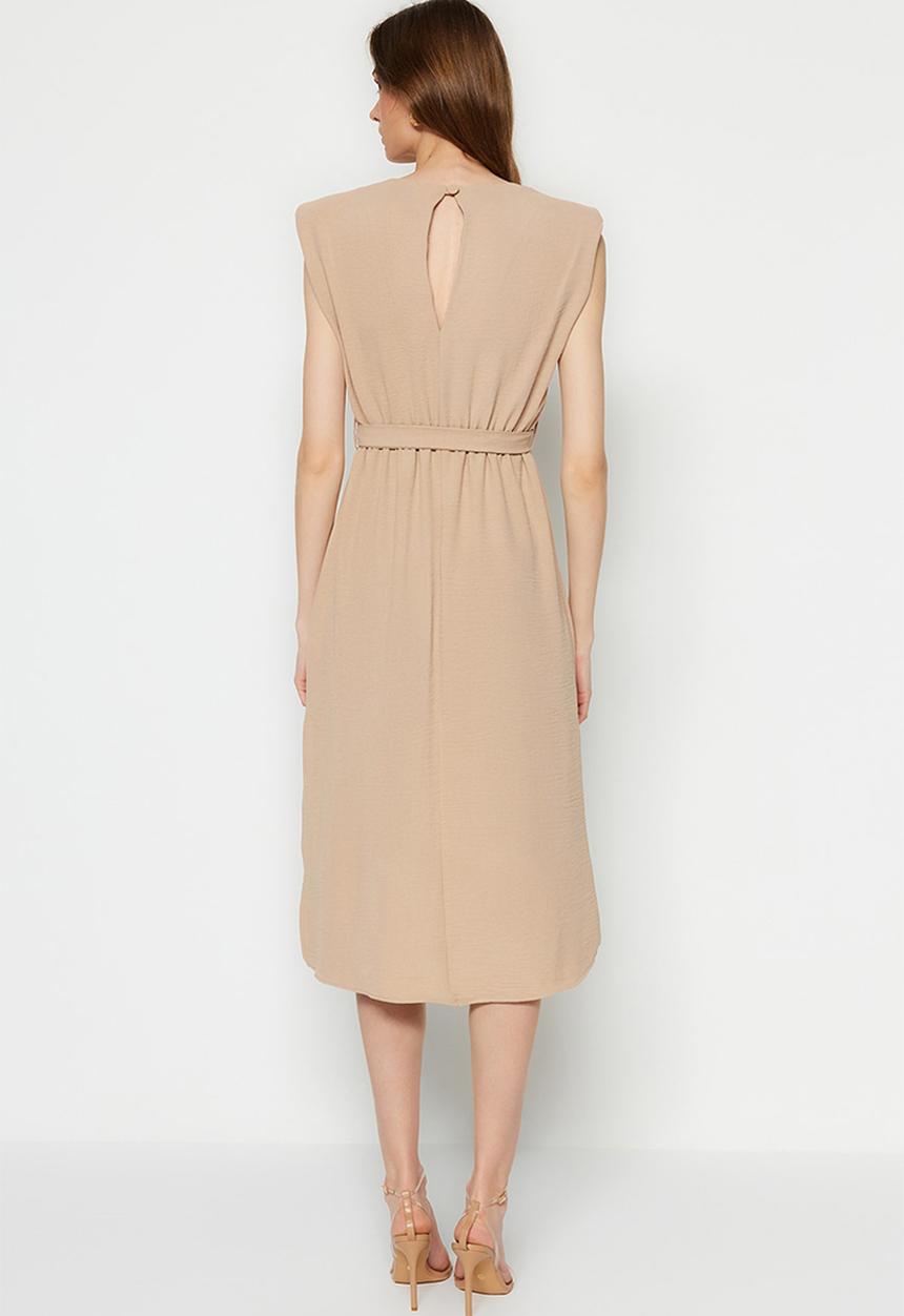 Trendyol - Sleeveless skater midi dress - stone