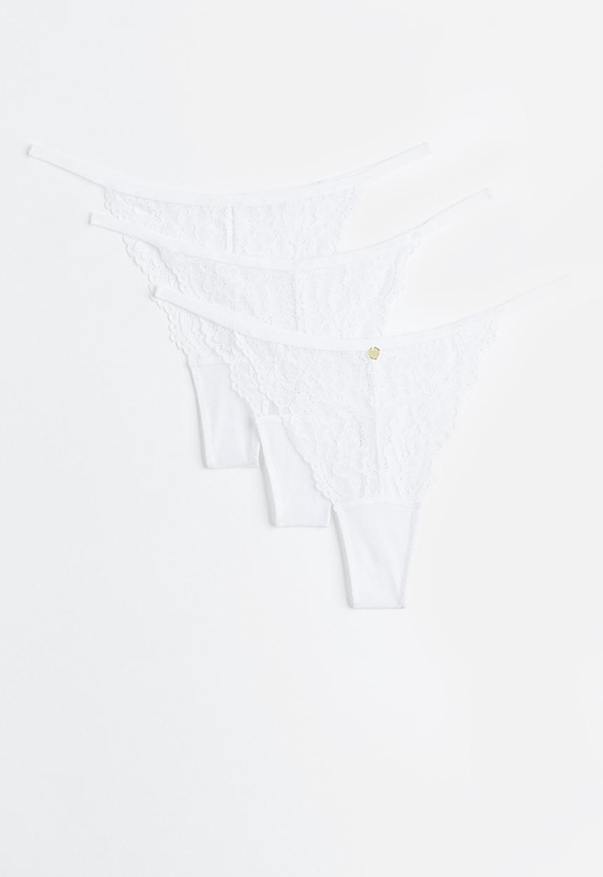 H&M - 3-pack lace thong briefs - white