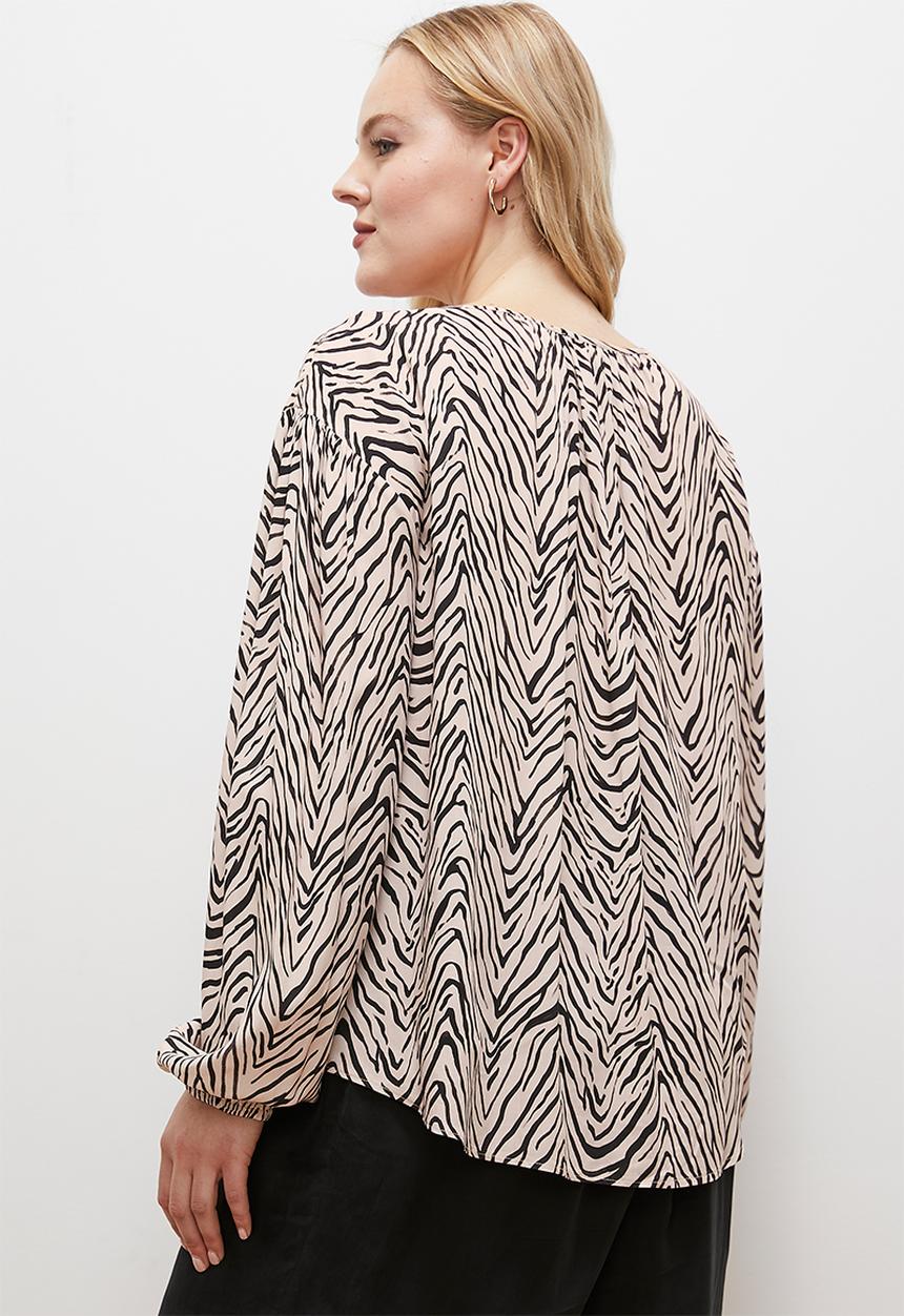 edit - Notch neck peasant blouse - geometric zebra 