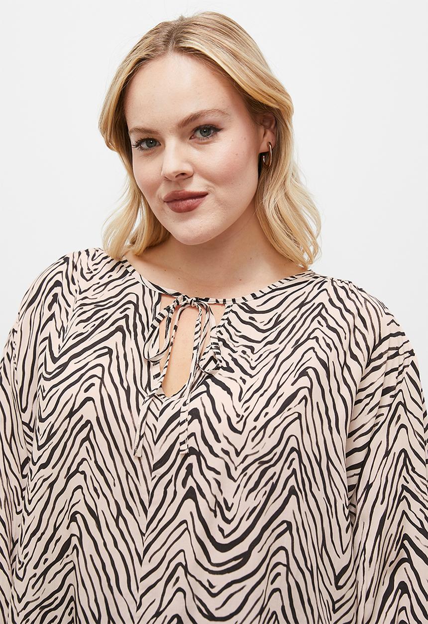 edit - Notch neck peasant blouse - geometric zebra 