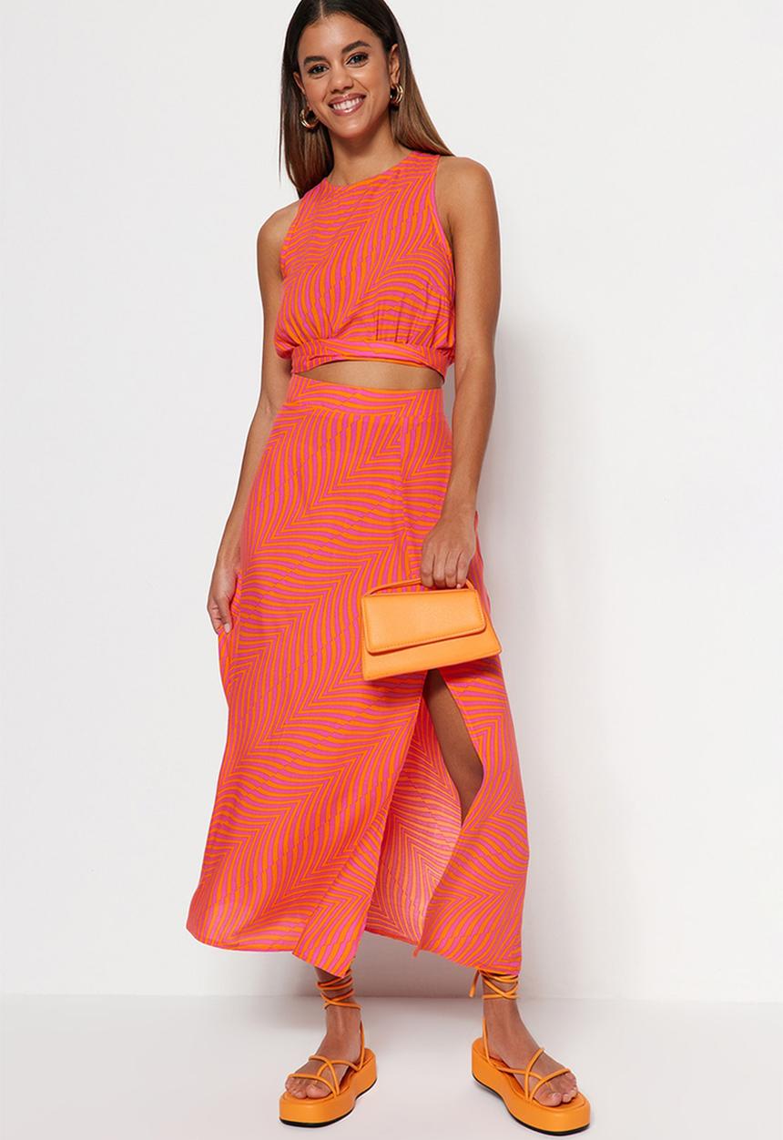 Trendyol - Midi slit skirt - orange