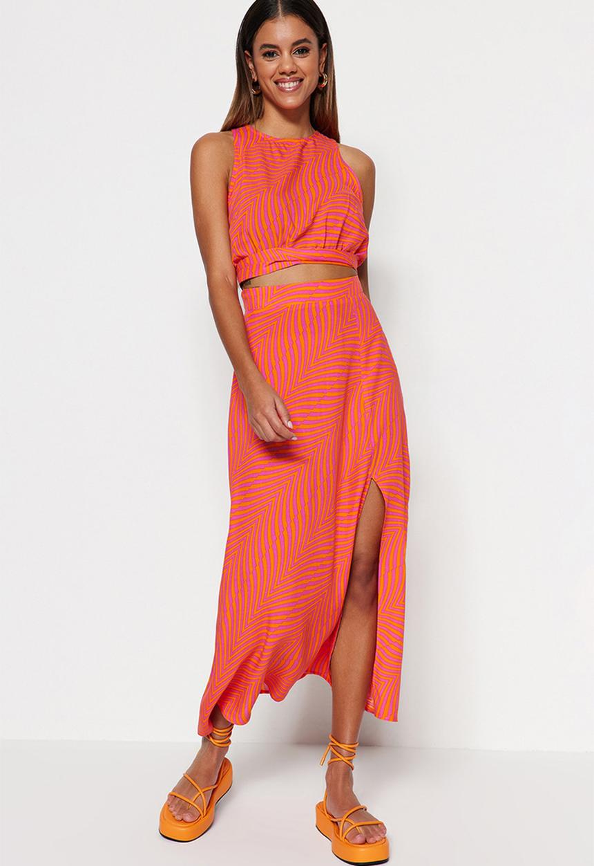 Trendyol - Midi slit skirt - orange