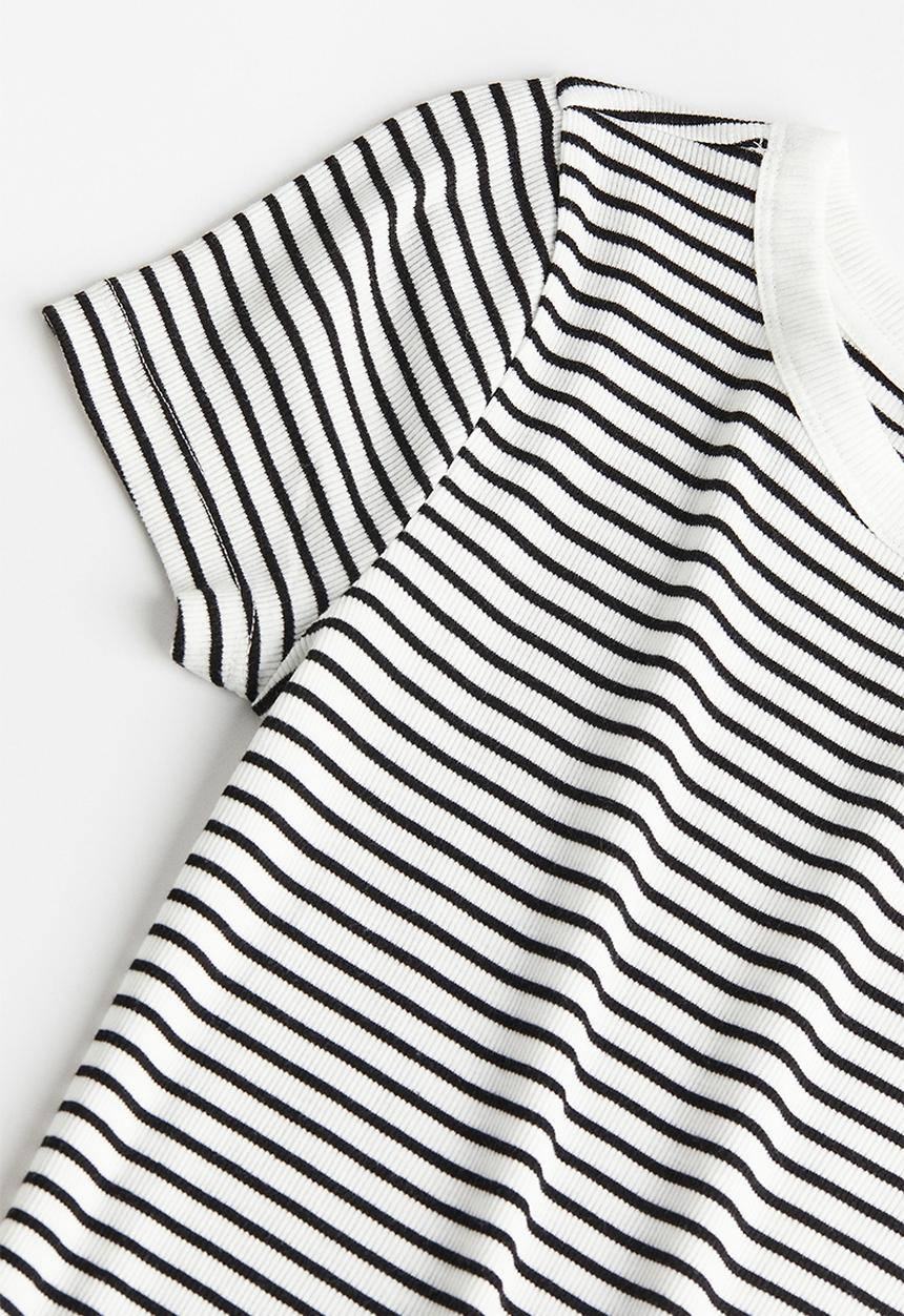 H&M - Ribbed modal-blend T-shirt - white & black 