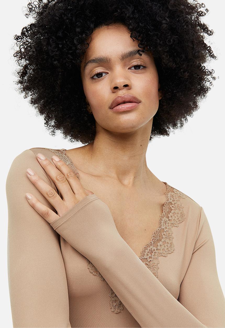 H&M - Lace-trimmed body - beige