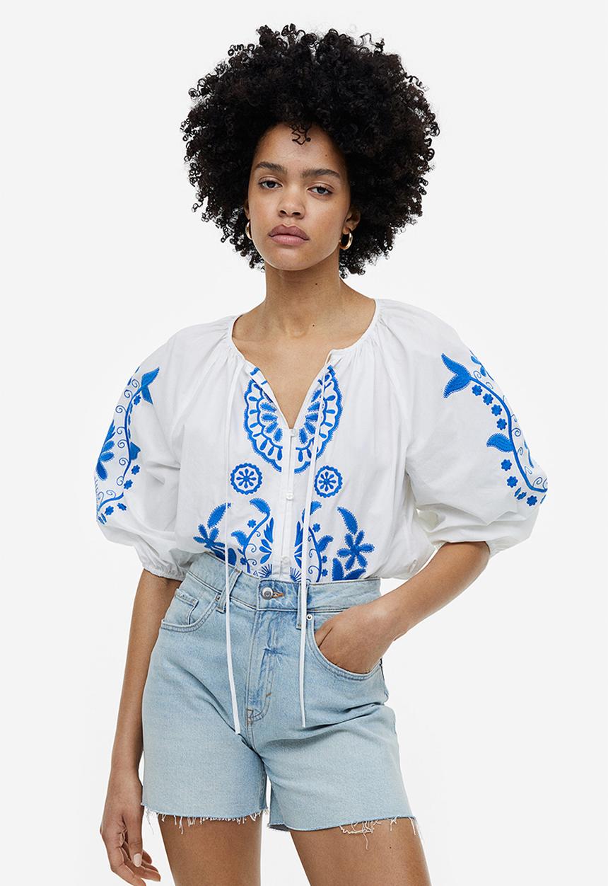 H&M - Embroidered poplin blouse - white