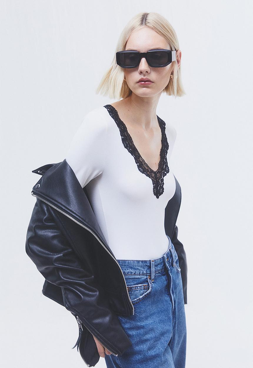 H&M - Lace-trimmed body - white