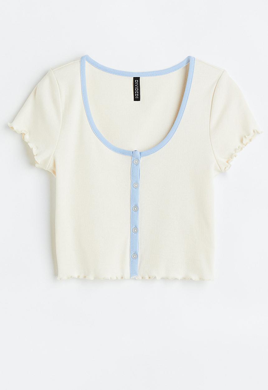 H&M - Button-front cropped top - cream