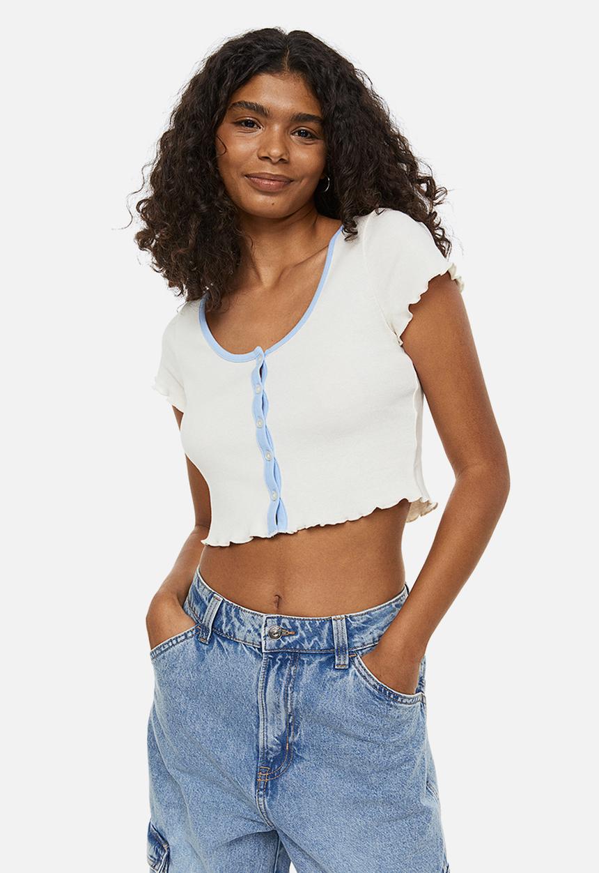 H&M - Button-front cropped top - cream