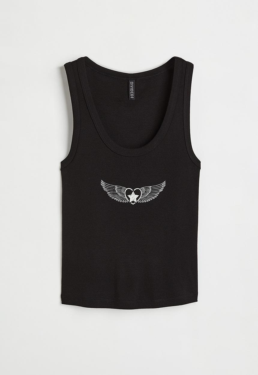 H&M - Printed vest top - black/winged heart