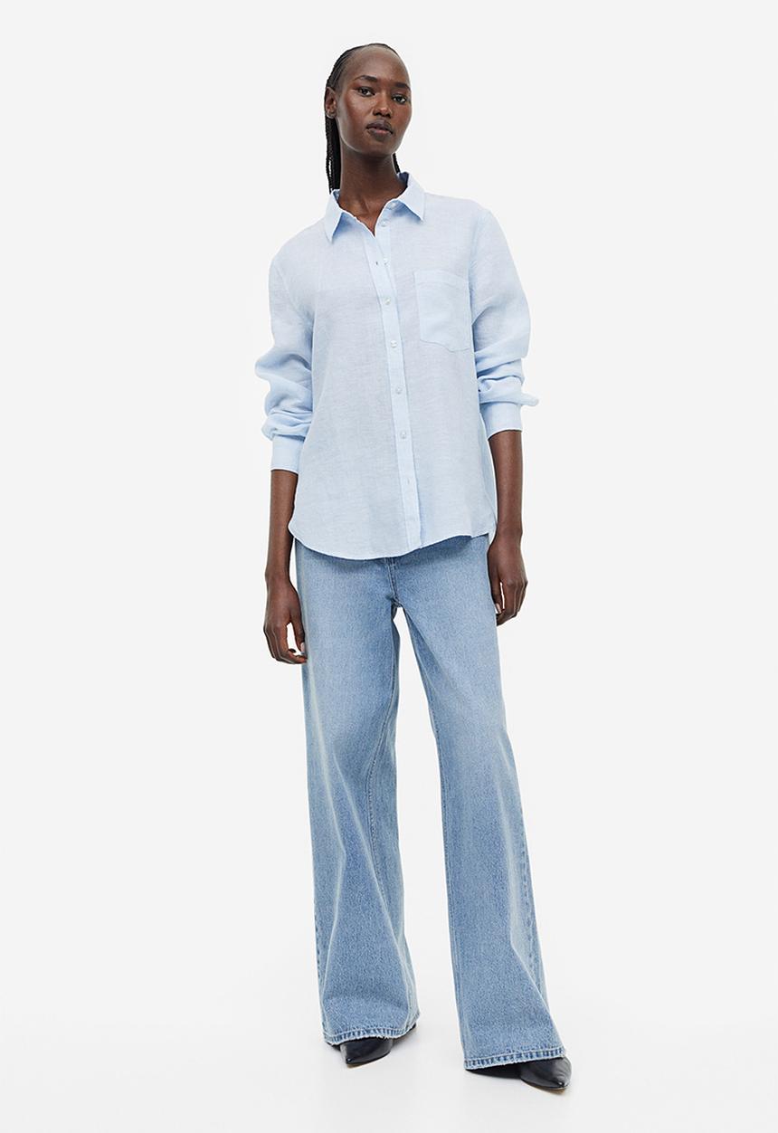 H&M - Linen shirt - light blue marl