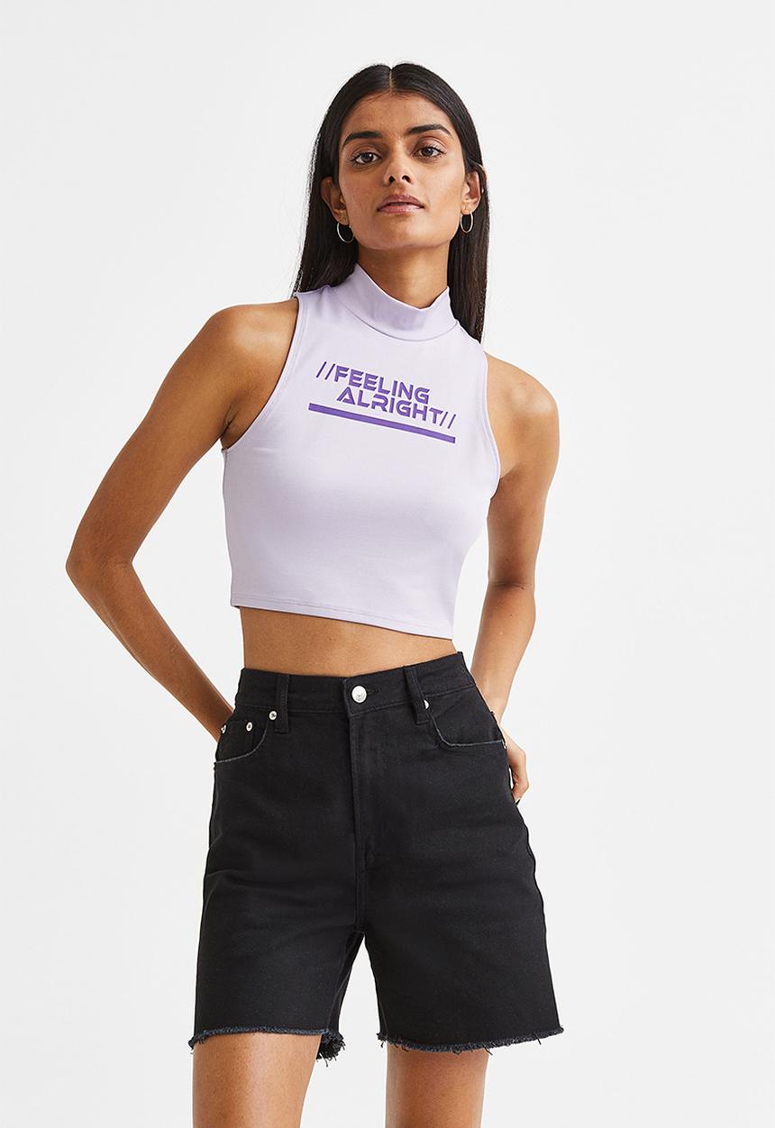H&M - Printed jersey top - light purple/feeling alright