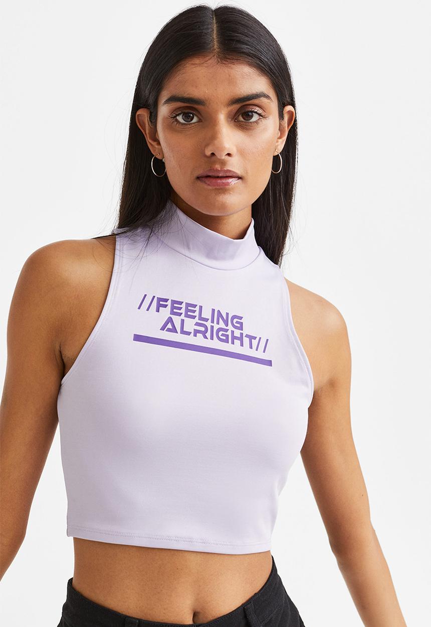 H&M - Printed jersey top - light purple/feeling alright