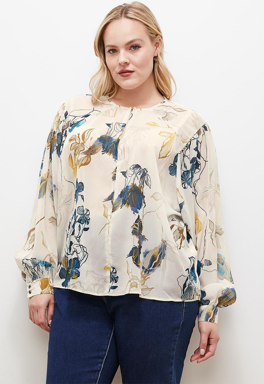 edit - Raglan keyhole balloon sleeve blouse - floral