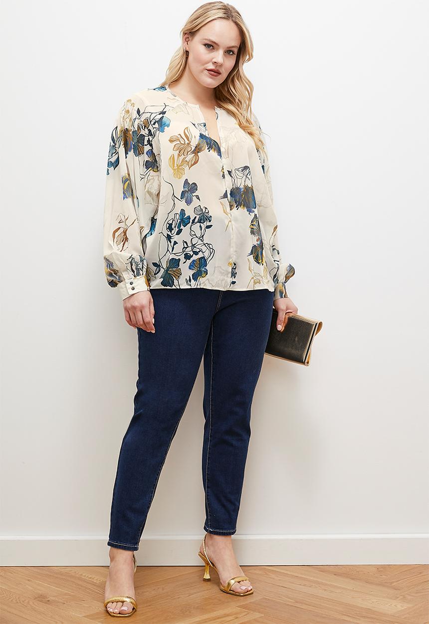 edit - Raglan keyhole balloon sleeve blouse - floral
