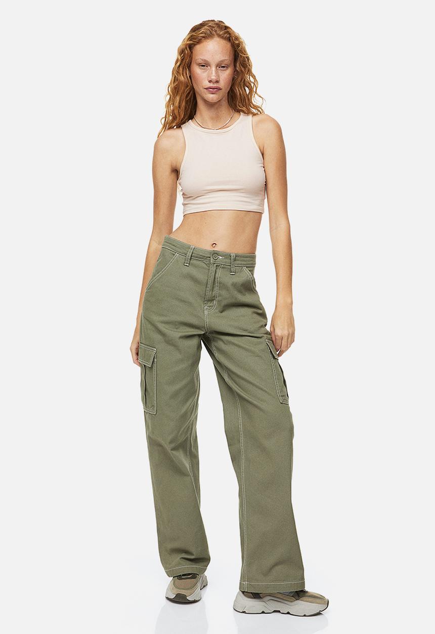 H&M - Cropped cotton vest top - light beige 