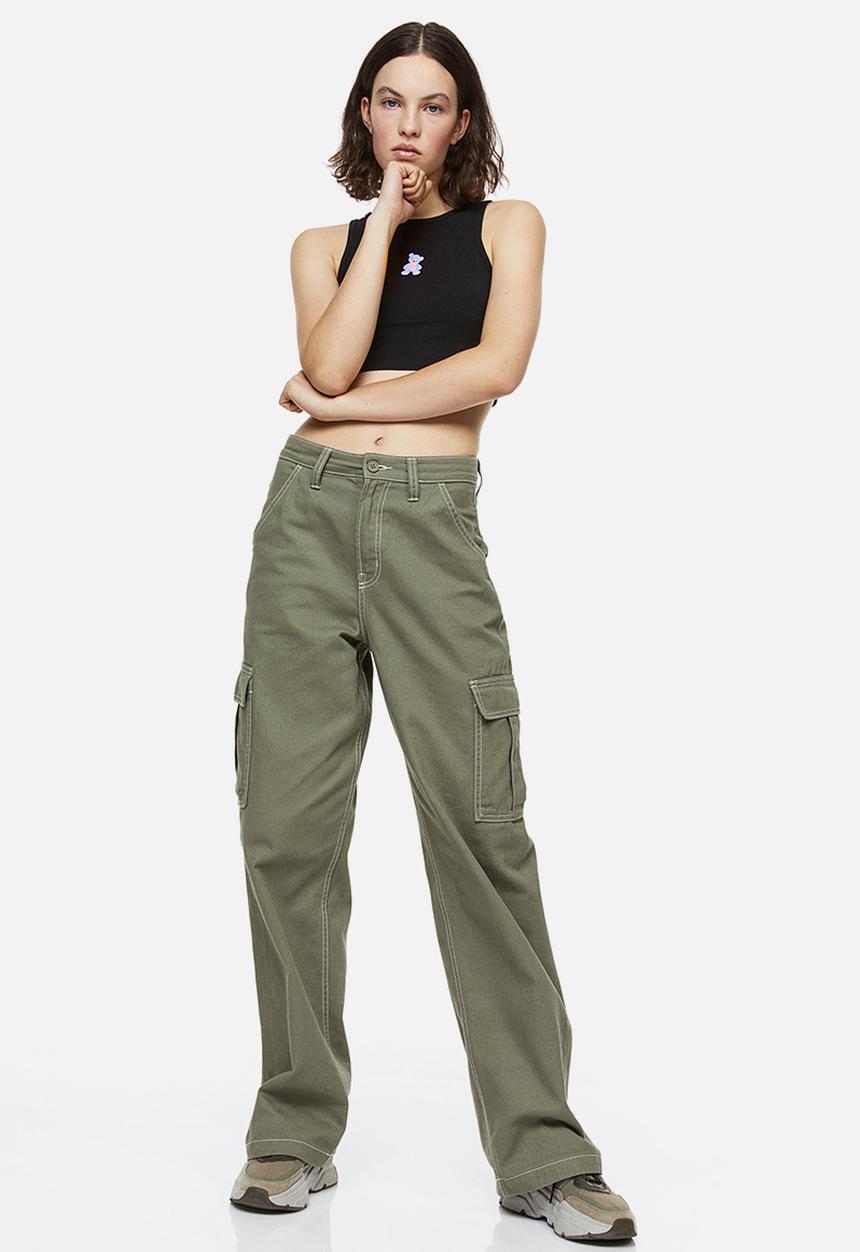 H&M - Cropped cotton vest top - black/teddy bear 