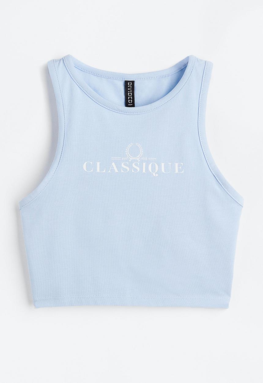 H&M - Cropped cotton vest top - light blue/classique