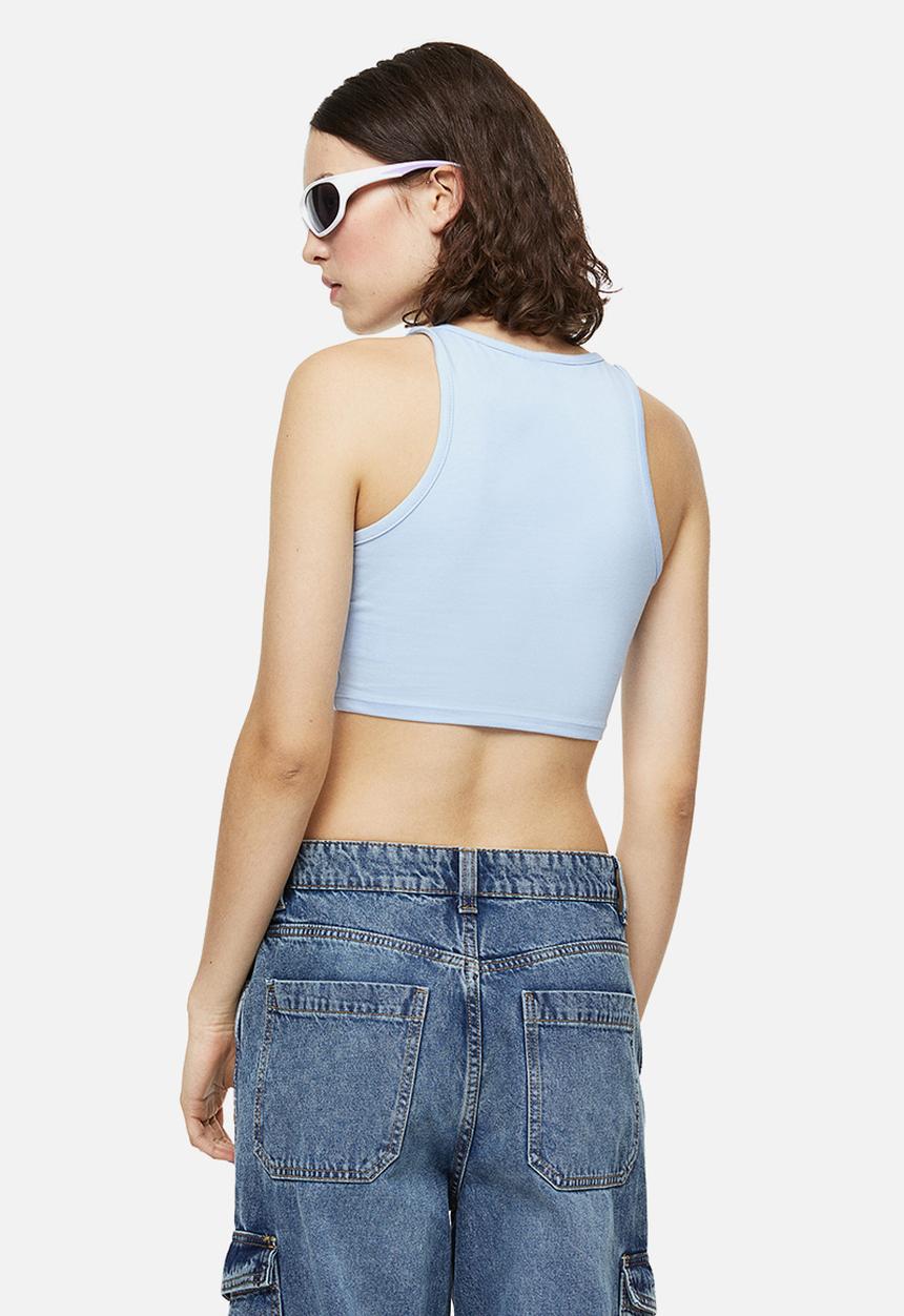 H&M - Cropped cotton vest top - light blue/classique