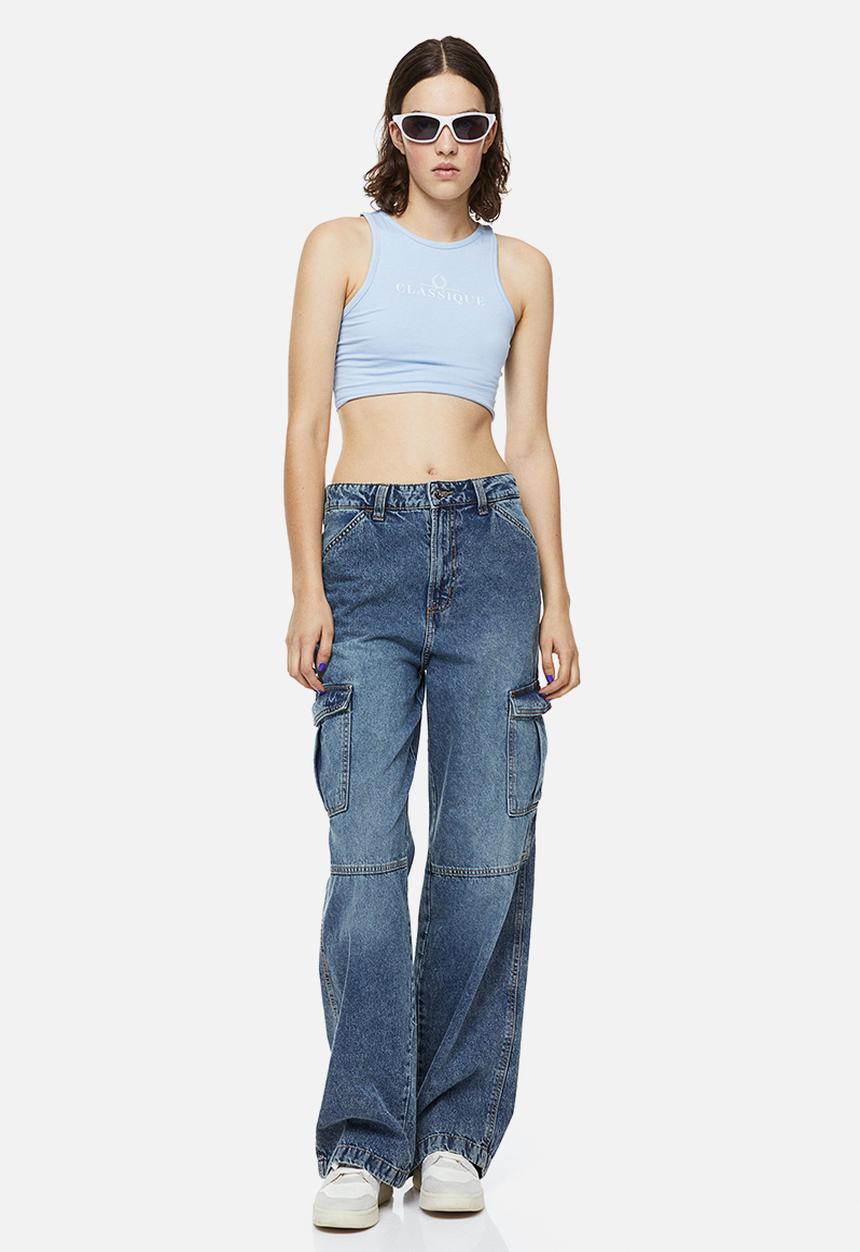 H&M - Cropped cotton vest top - light blue/classique