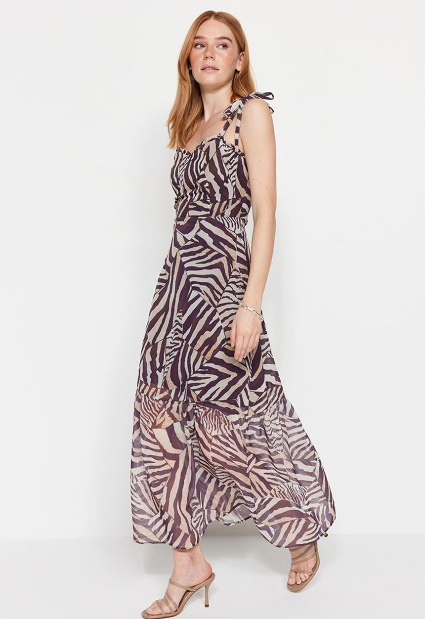 Trendyol - Geo a-line maxi dress - brown