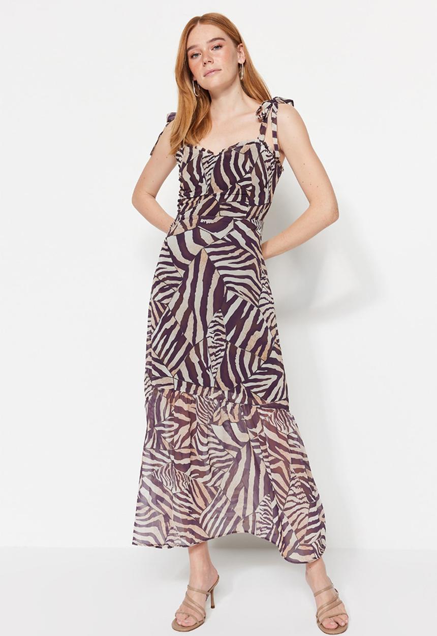 Trendyol - Geo a-line maxi dress - brown