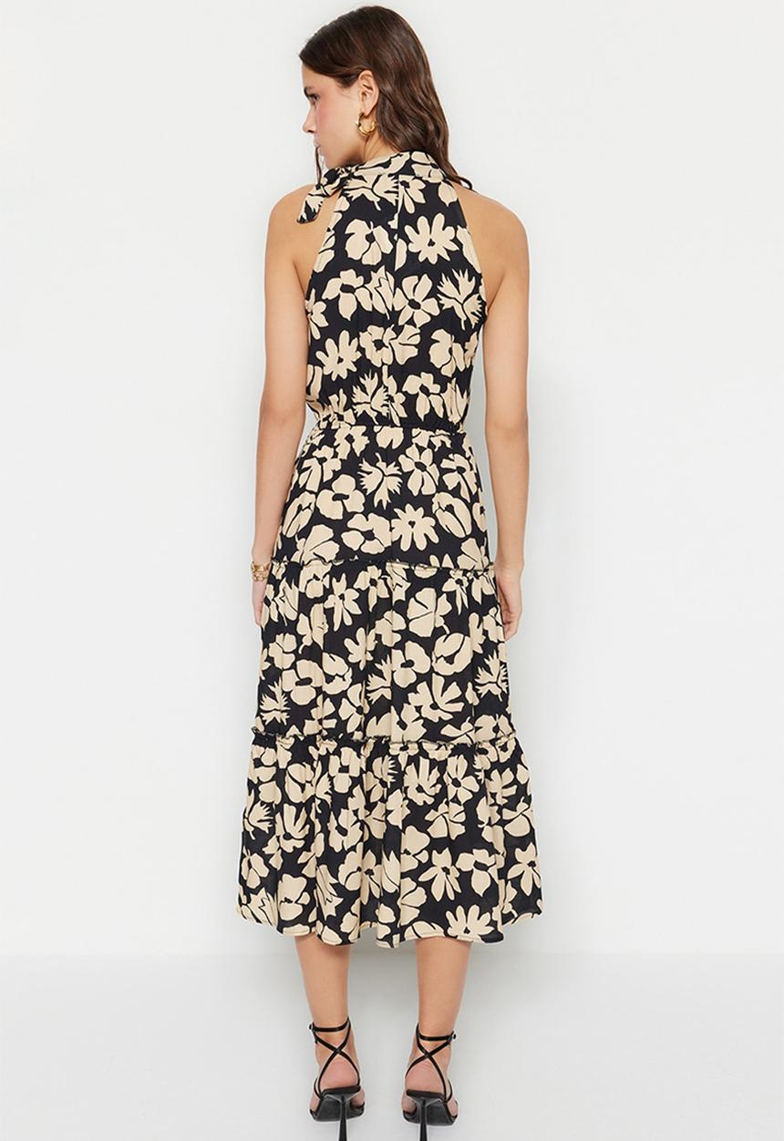 Trendyol - Floral halter tiered dress - black