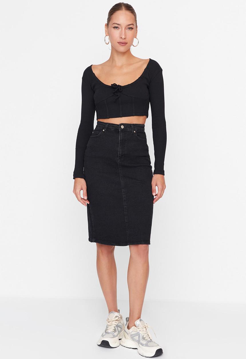 Trendyol - Midi denim pencil skirt - black
